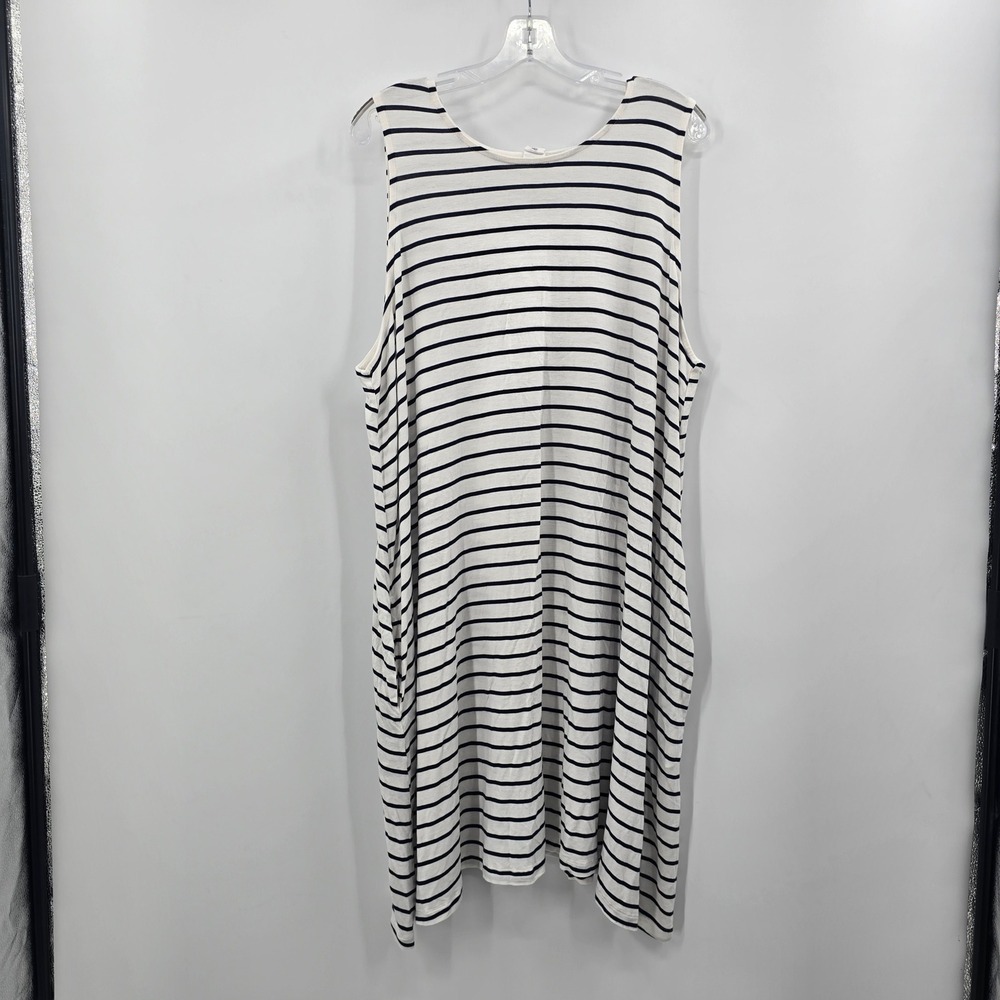 Melrose and Market Dress Womens 3X Striped Sleeveless Pocket Swing Navy White - Picture 1 of 9